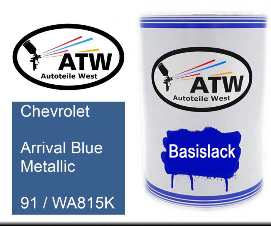 Chevrolet, Arrival Blue Metallic, 91 / WA815K: 500ml Lackdose, von ATW Autoteile West.